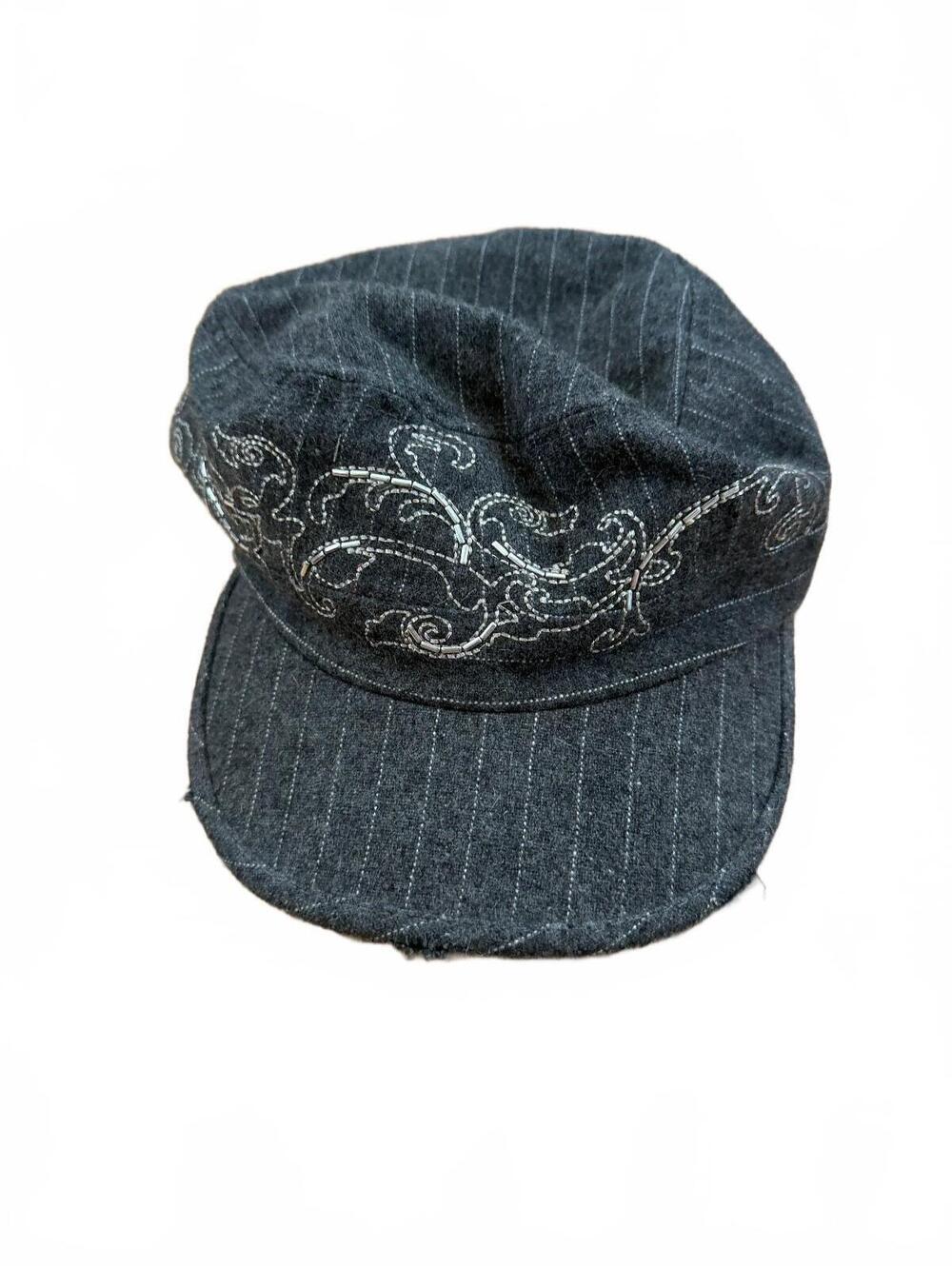 Y2K Scala Gray Pin Stripped Embellished Cadet Hat